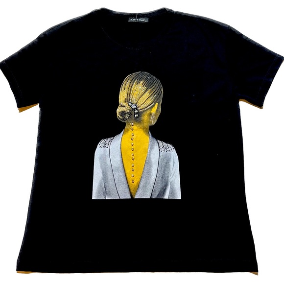 Women's T-shirt with short sleeves, summer 2023, with a pattern and beads. - Picture 2 of 5